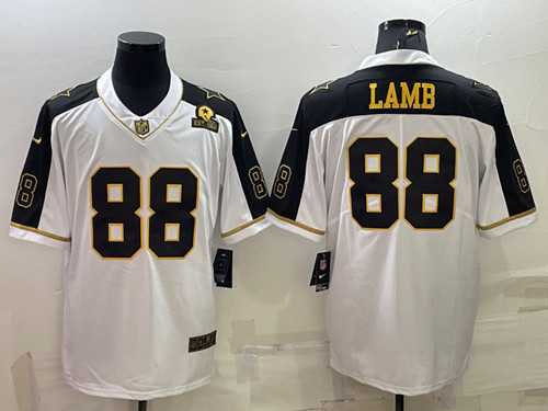 Men%27s Dallas Cowboys #88 CeeDee Lamb White Gold Edition With 1960 Patch Limited Stitched Football Jersey